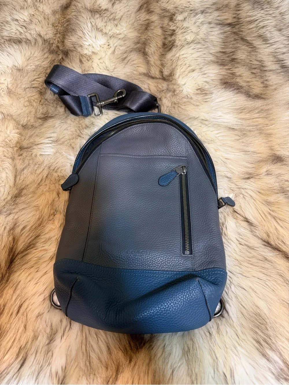 Coach Two-Tone Leather Sling pack in Gray & Blue